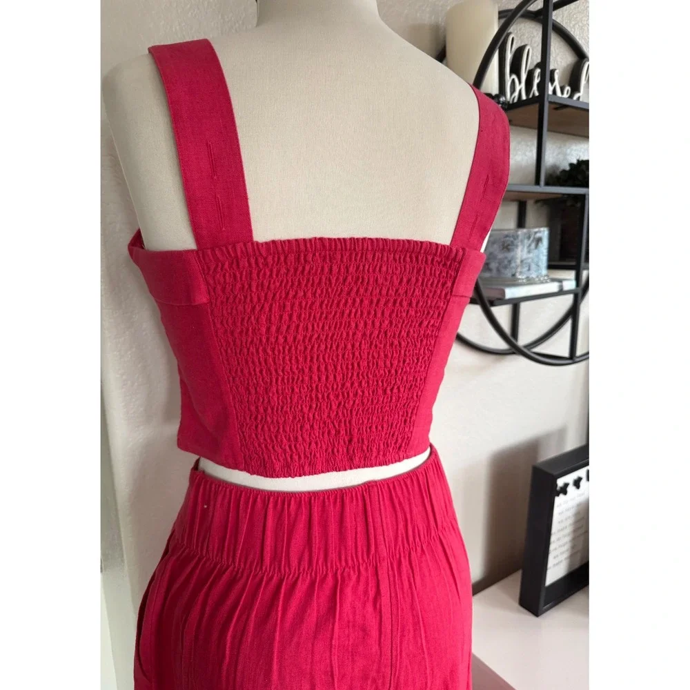 Abercrombie & Fitch Pink Linen Blend 2 Piece Set Crop Top Wide Leg Pants Small - Picture 5 of 16